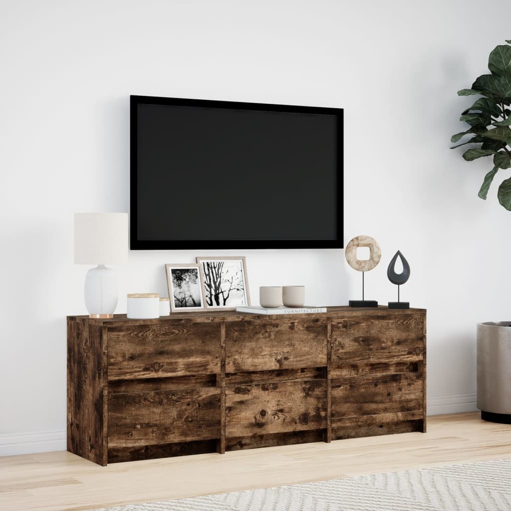 vidaXL Dulap TV cu LED, stejar fumuriu, 140x34x50 cm, lemn prelucrat