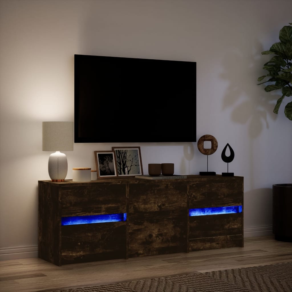 vidaXL Dulap TV cu LED, stejar fumuriu, 140x34x50 cm, lemn prelucrat