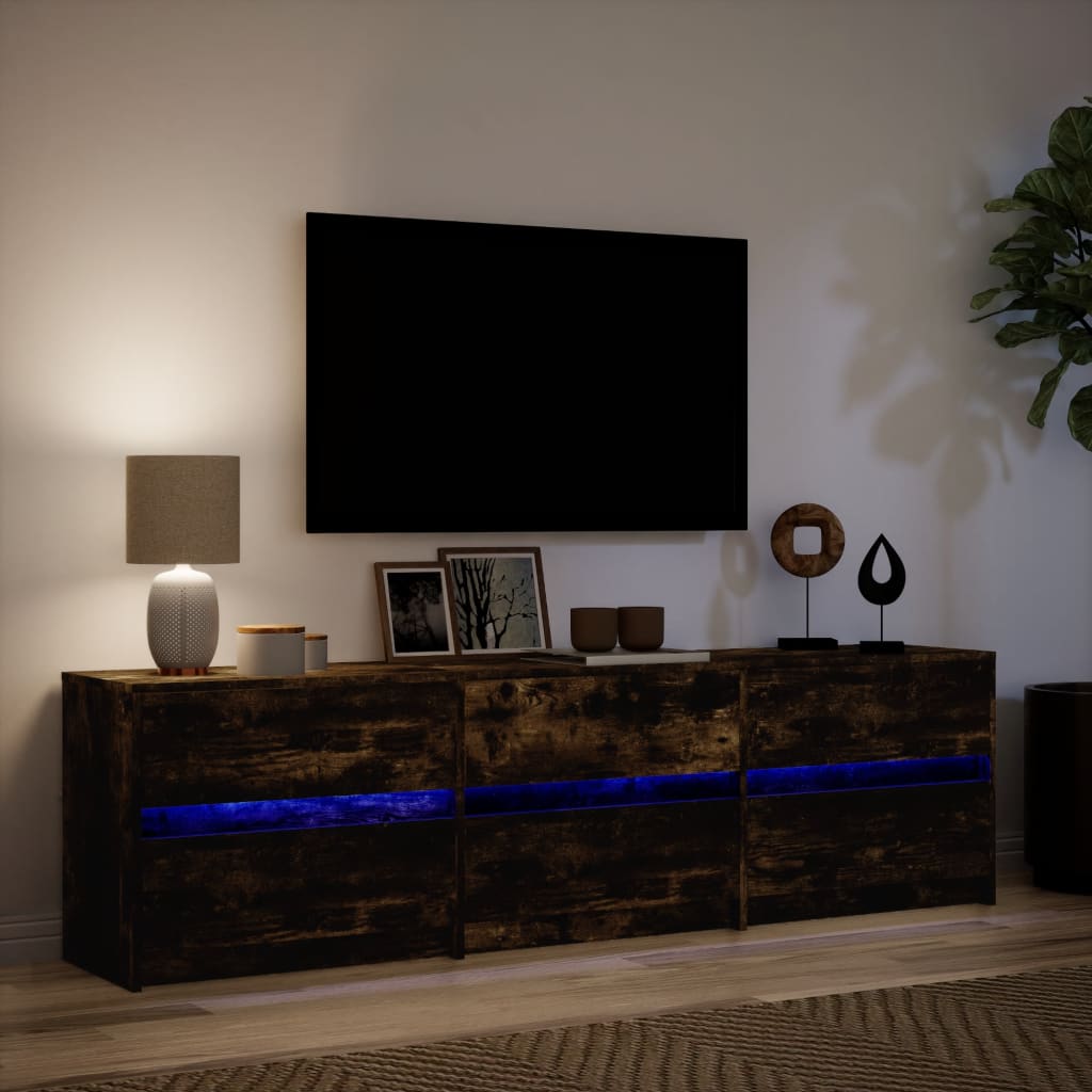 vidaXL Dulap TV cu LED, stejar fumuriu, 180x34x50 cm, lemn prelucrat
