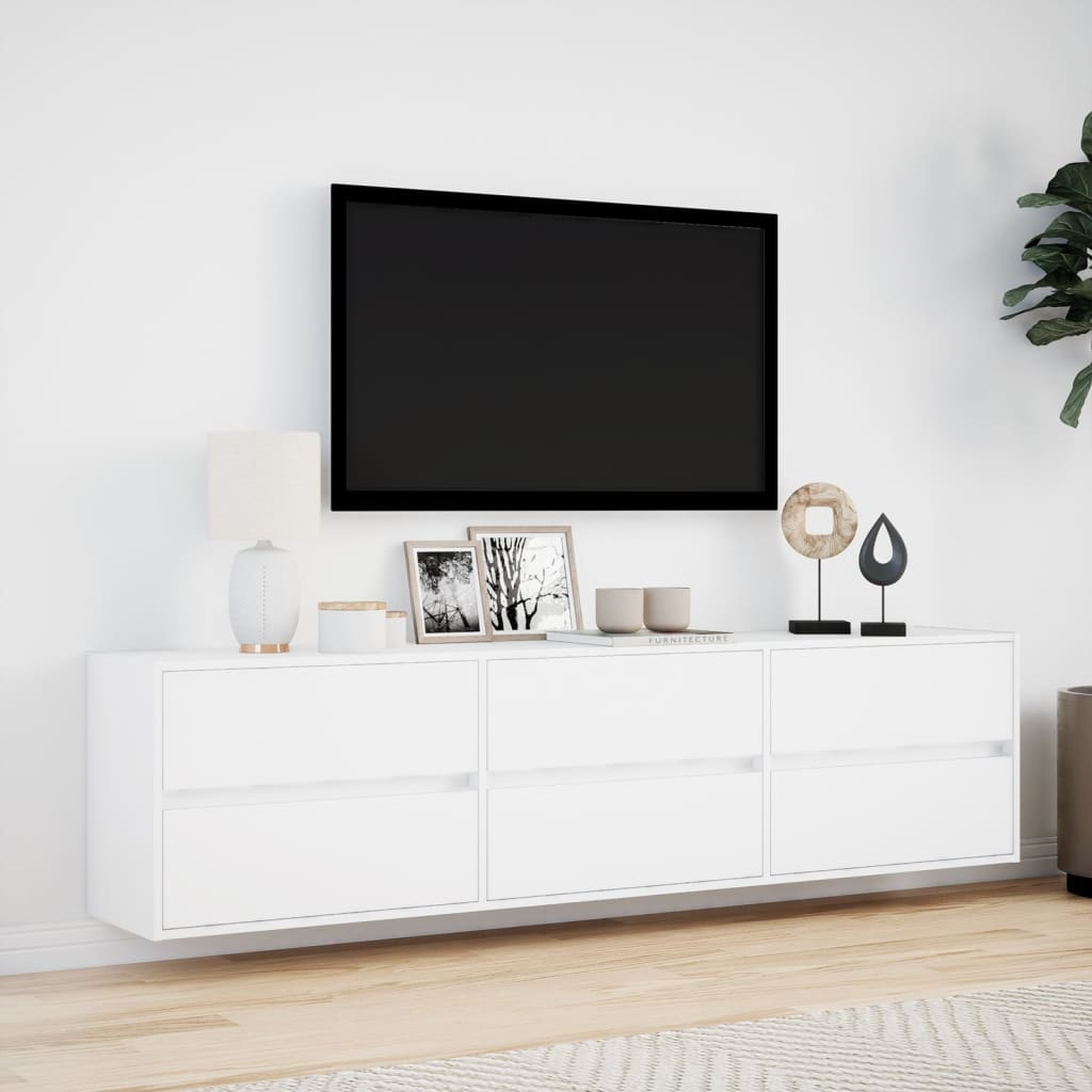 vidaXL Comodă TV de perete cu lumini LED, alb, 180x31x45 cm vidaXL Comodă TV de perete cu lumini LED, alb, 180x31x45 cm