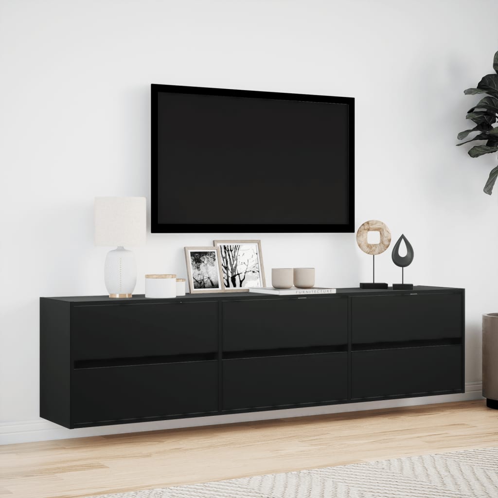 vidaXL Dulap TV de perete cu lumini LED, negru, 180x31x45 cm vidaXL Dulap TV de perete cu lumini LED, negru, 180x31x45 cm
