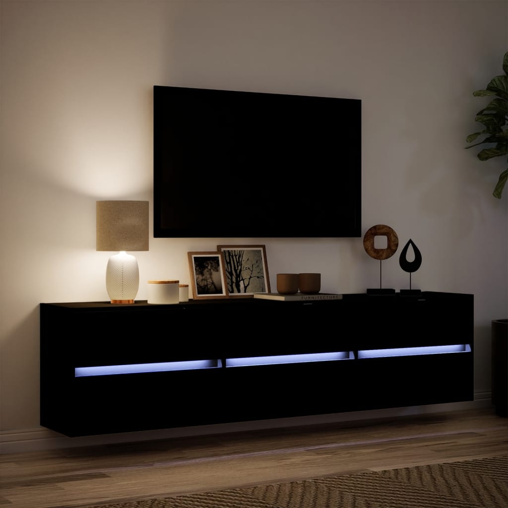 vidaXL Dulap TV de perete cu lumini LED, negru, 180x31x45 cm vidaXL Dulap TV de perete cu lumini LED, negru, 180x31x45 cm