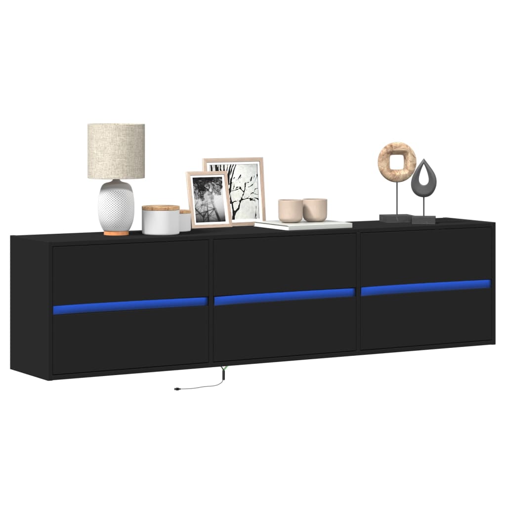 vidaXL Dulap TV de perete cu lumini LED, negru, 180x31x45 cm vidaXL Dulap TV de perete cu lumini LED, negru, 180x31x45 cm