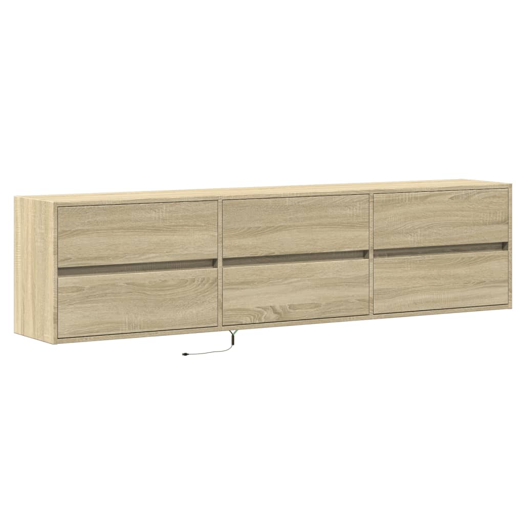 vidaXL Dulap TV de perete cu lumini LED, stejar sonoma, 180x31x45 cm vidaXL Dulap TV de perete cu lumini LED, stejar sonoma, 180x31x45 cm
