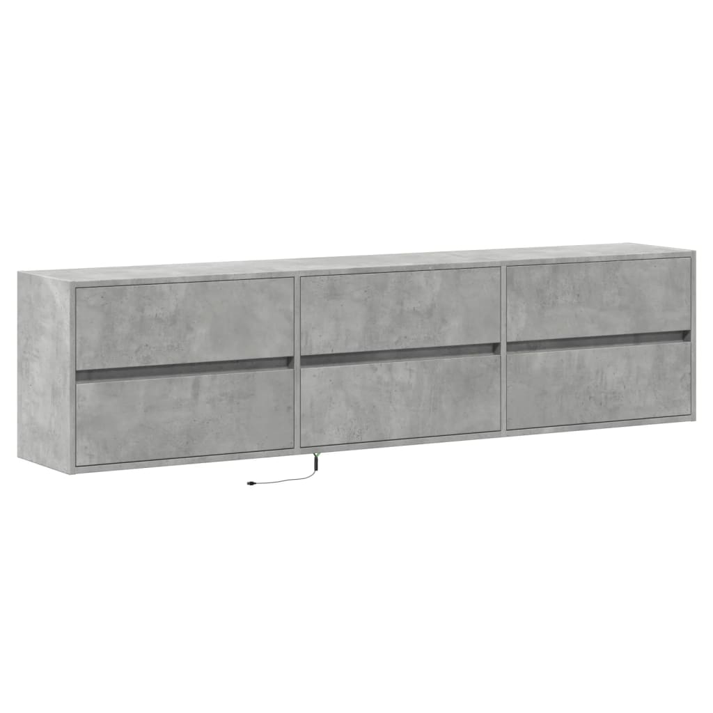 vidaXL Comodă TV de perete cu lumini LED, gri beton, 180x31x45 cm vidaXL Comodă TV de perete cu lumini LED, gri beton, 180x31x45 cm