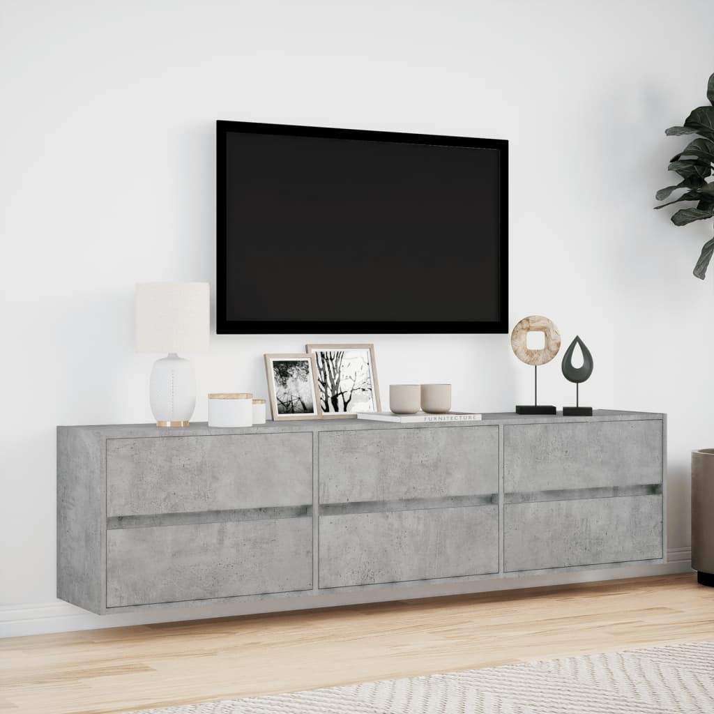 vidaXL Comodă TV de perete cu lumini LED, gri beton, 180x31x45 cm vidaXL Comodă TV de perete cu lumini LED, gri beton, 180x31x45 cm