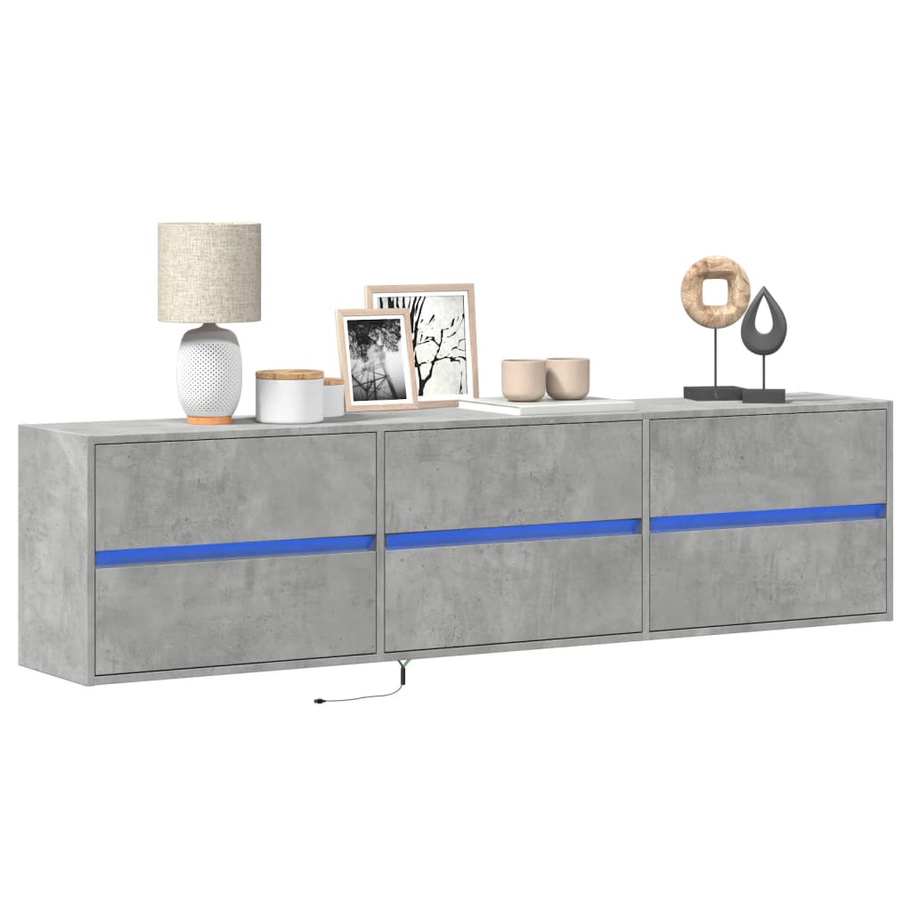 vidaXL Comodă TV de perete cu lumini LED, gri beton, 180x31x45 cm vidaXL Comodă TV de perete cu lumini LED, gri beton, 180x31x45 cm