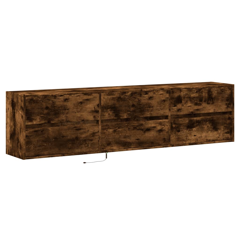 vidaXL Dulap TV de perete cu lumini LED, stejar fumuriu, 180x31x45 cm vidaXL Dulap TV de perete cu lumini LED, stejar fumuriu, 180x31x45 cm
