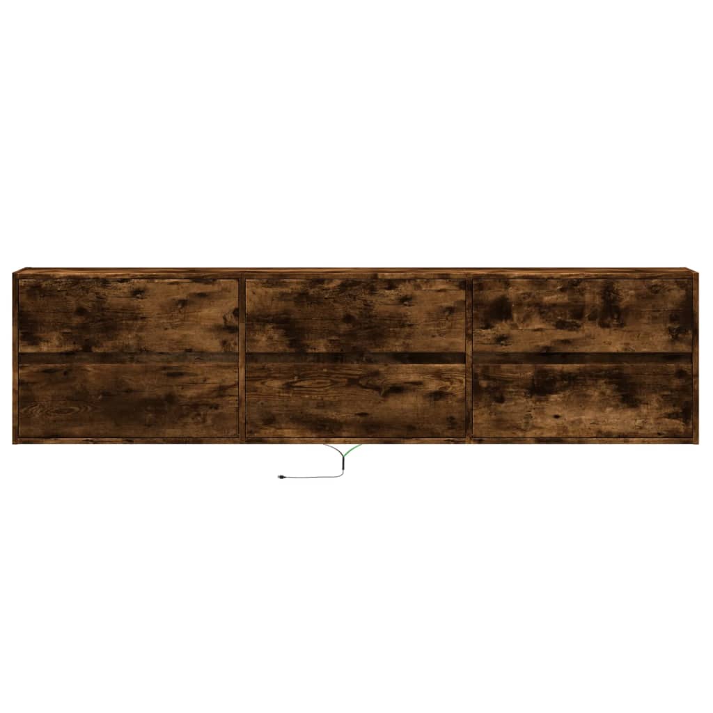 vidaXL Dulap TV de perete cu lumini LED, stejar fumuriu, 180x31x45 cm vidaXL Dulap TV de perete cu lumini LED, stejar fumuriu, 180x31x45 cm