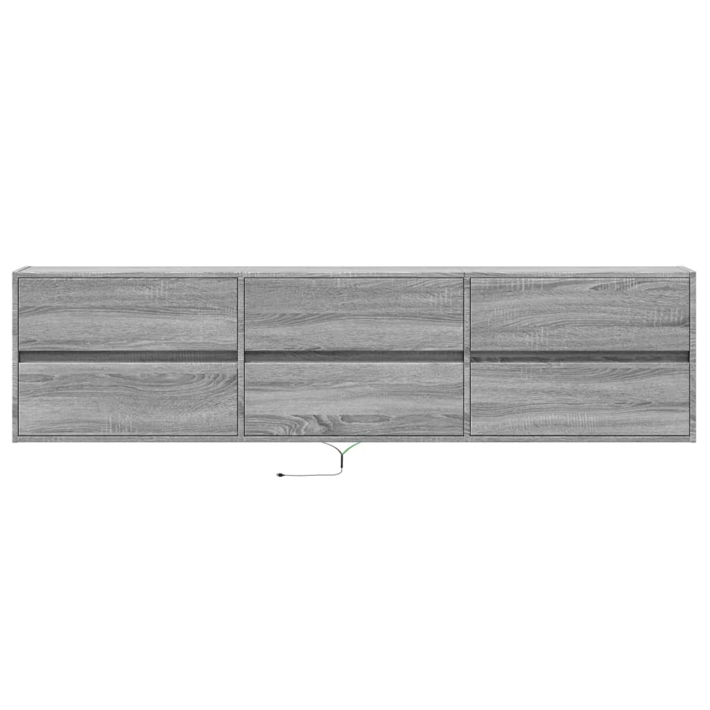 vidaXL Comodă TV de perete cu lumini LED, gri sonoma, 180x31x45 cm vidaXL Comodă TV de perete cu lumini LED, gri sonoma, 180x31x45 cm