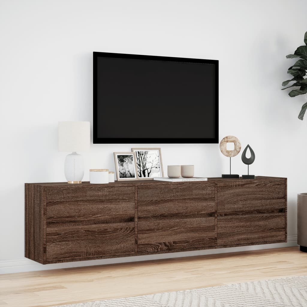 vidaXL Dulap TV de perete cu lumini LED, stejar maro, 180x31x45 cm vidaXL Dulap TV de perete cu lumini LED, stejar maro, 180x31x45 cm