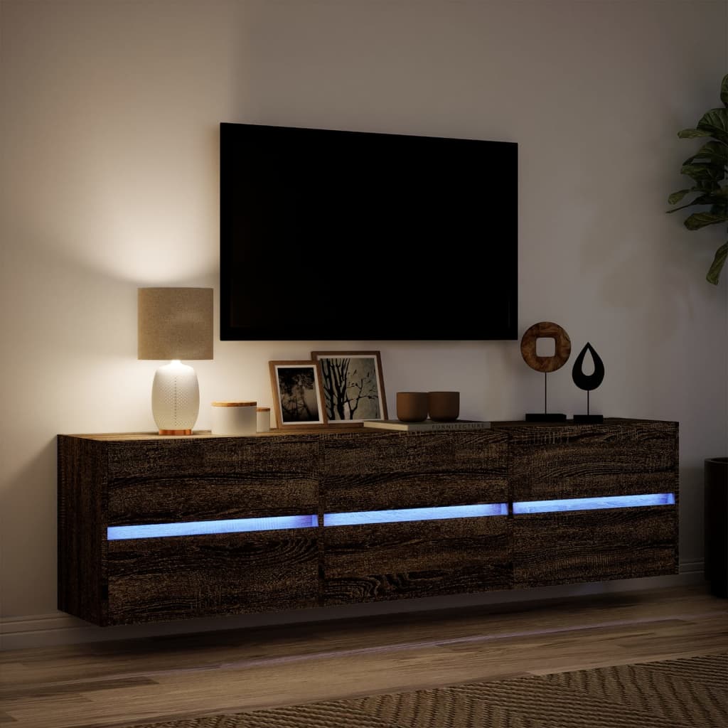 vidaXL Dulap TV de perete cu lumini LED, stejar maro, 180x31x45 cm vidaXL Dulap TV de perete cu lumini LED, stejar maro, 180x31x45 cm