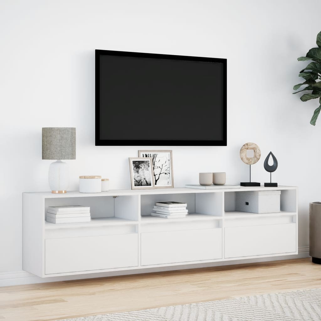 vidaXL Comodă TV de perete cu lumini LED, alb, 180x31x45 cm vidaXL Comodă TV de perete cu lumini LED, alb, 180x31x45 cm