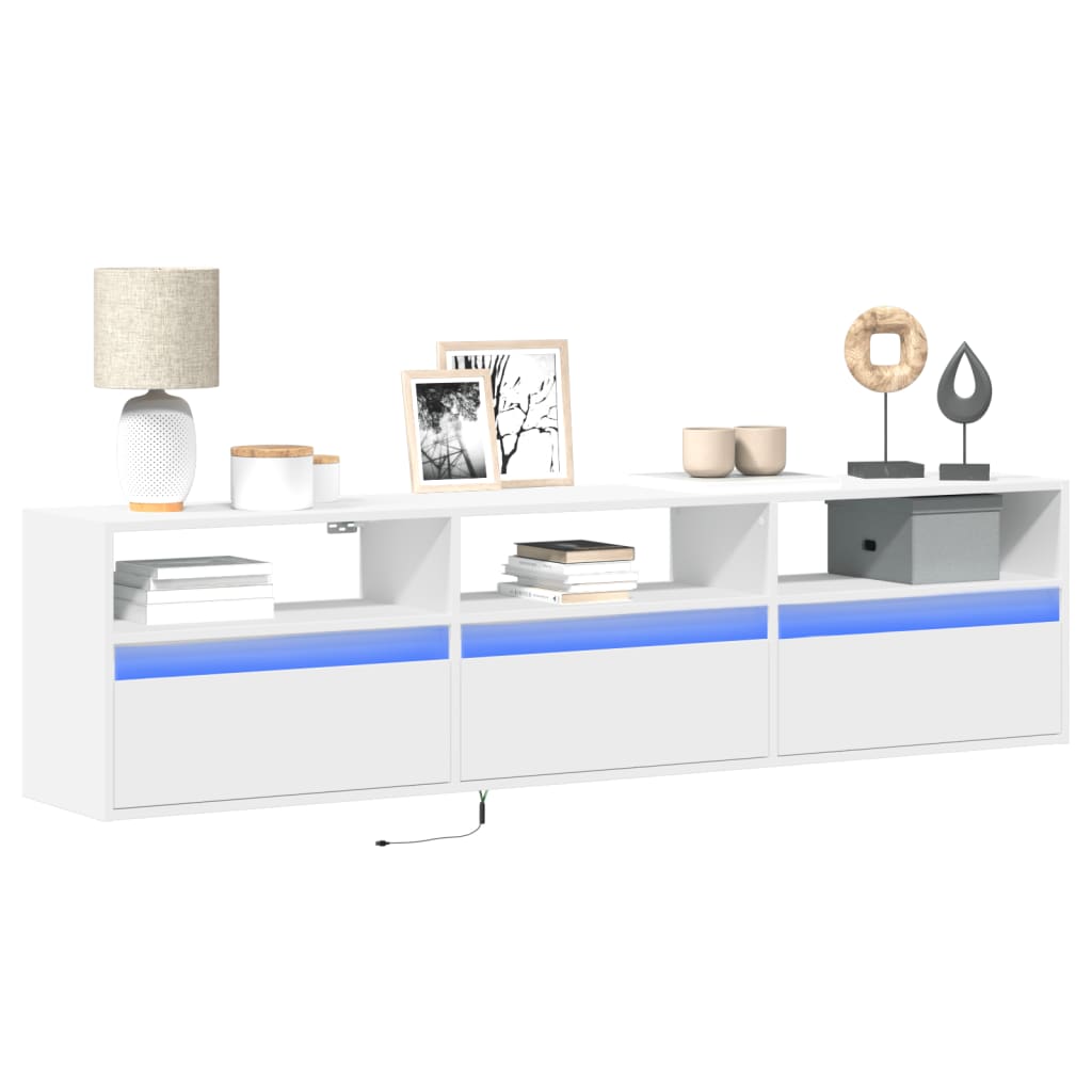 vidaXL Comodă TV de perete cu lumini LED, alb, 180x31x45 cm vidaXL Comodă TV de perete cu lumini LED, alb, 180x31x45 cm