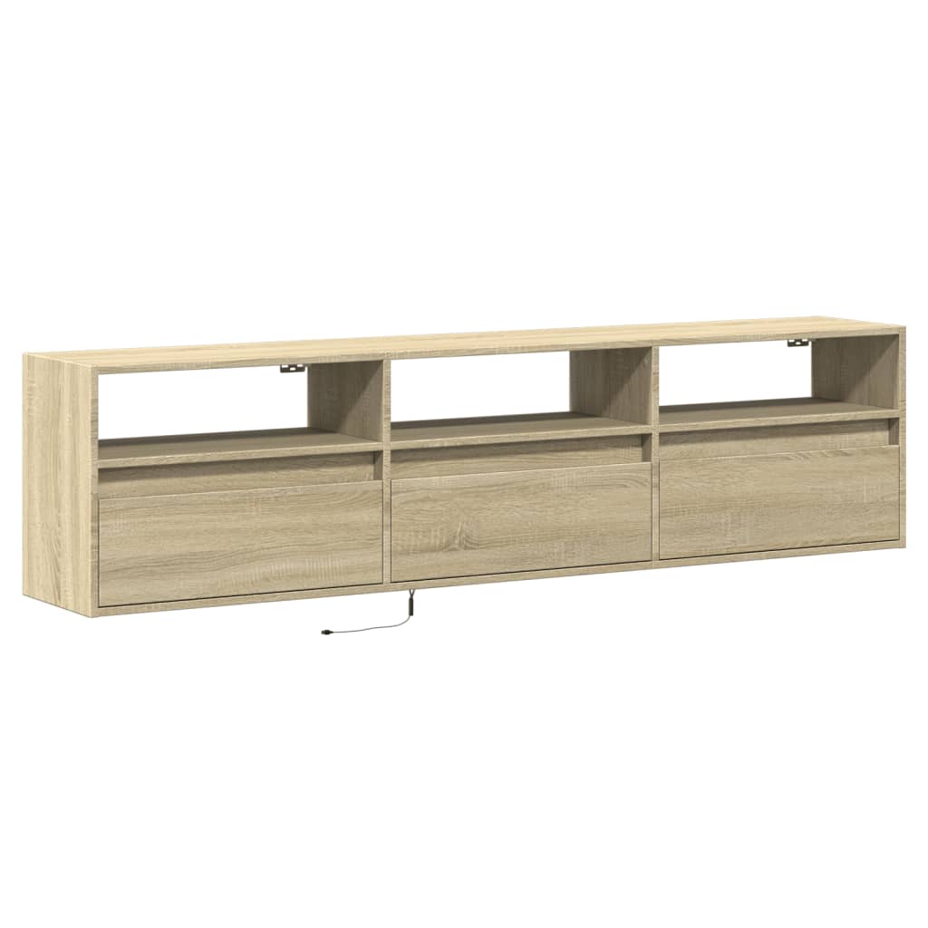 vidaXL Dulap TV de perete cu lumini LED, stejar sonoma, 180x31x45 cm vidaXL Dulap TV de perete cu lumini LED, stejar sonoma, 180x31x45 cm