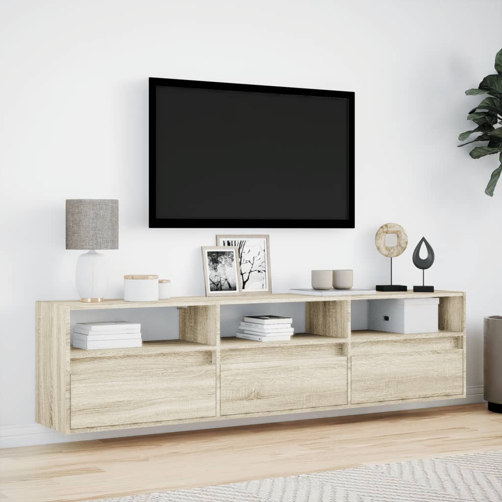 vidaXL Dulap TV de perete cu lumini LED, stejar sonoma, 180x31x45 cm vidaXL Dulap TV de perete cu lumini LED, stejar sonoma, 180x31x45 cm