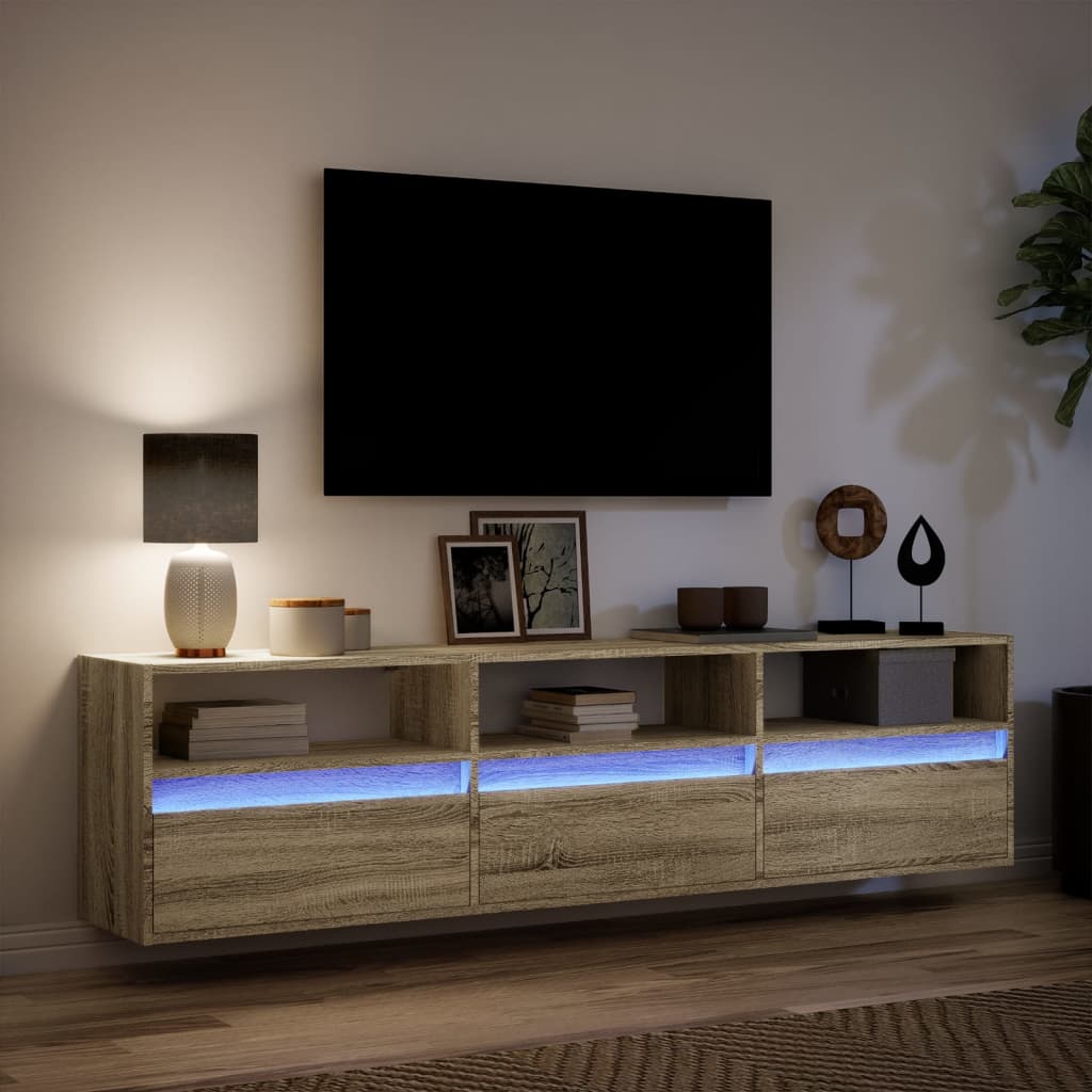 vidaXL Dulap TV de perete cu lumini LED, stejar sonoma, 180x31x45 cm vidaXL Dulap TV de perete cu lumini LED, stejar sonoma, 180x31x45 cm