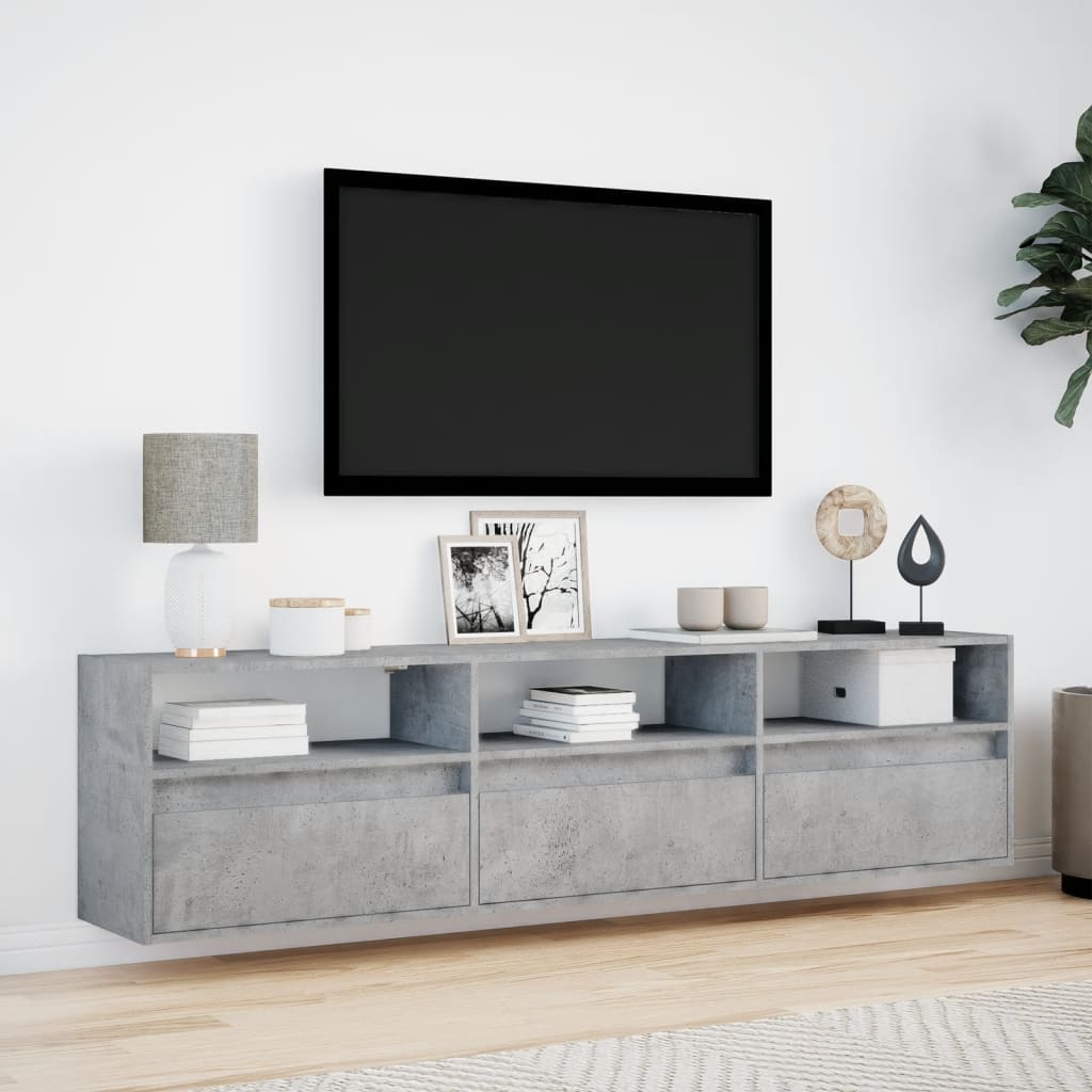 vidaXL Comodă TV de perete cu lumini LED, gri beton, 180x31x45 cm vidaXL Comodă TV de perete cu lumini LED, gri beton, 180x31x45 cm