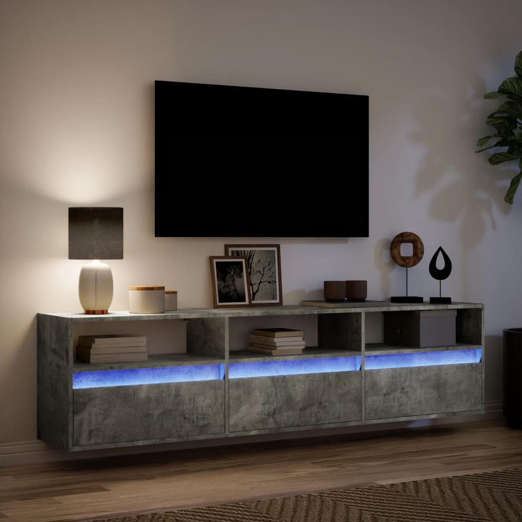 vidaXL Comodă TV de perete cu lumini LED, gri beton, 180x31x45 cm vidaXL Comodă TV de perete cu lumini LED, gri beton, 180x31x45 cm