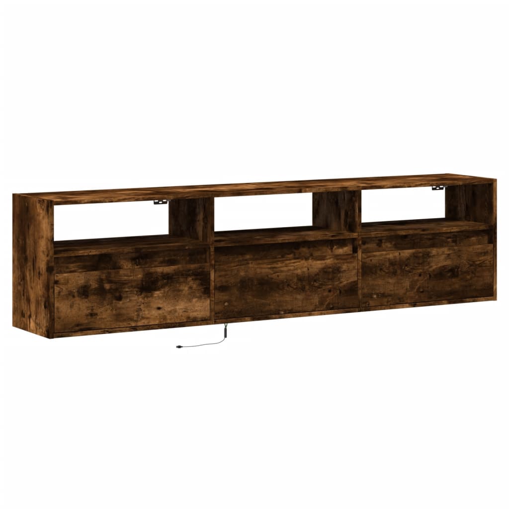 vidaXL Dulap TV de perete cu lumini LED, stejar fumuriu, 180x31x45 cm vidaXL Dulap TV de perete cu lumini LED, stejar fumuriu, 180x31x45 cm