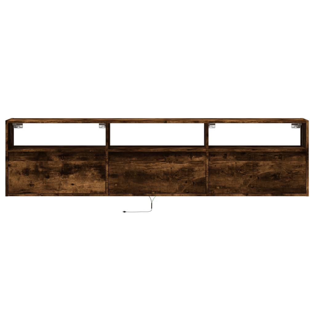 vidaXL Dulap TV de perete cu lumini LED, stejar fumuriu, 180x31x45 cm vidaXL Dulap TV de perete cu lumini LED, stejar fumuriu, 180x31x45 cm