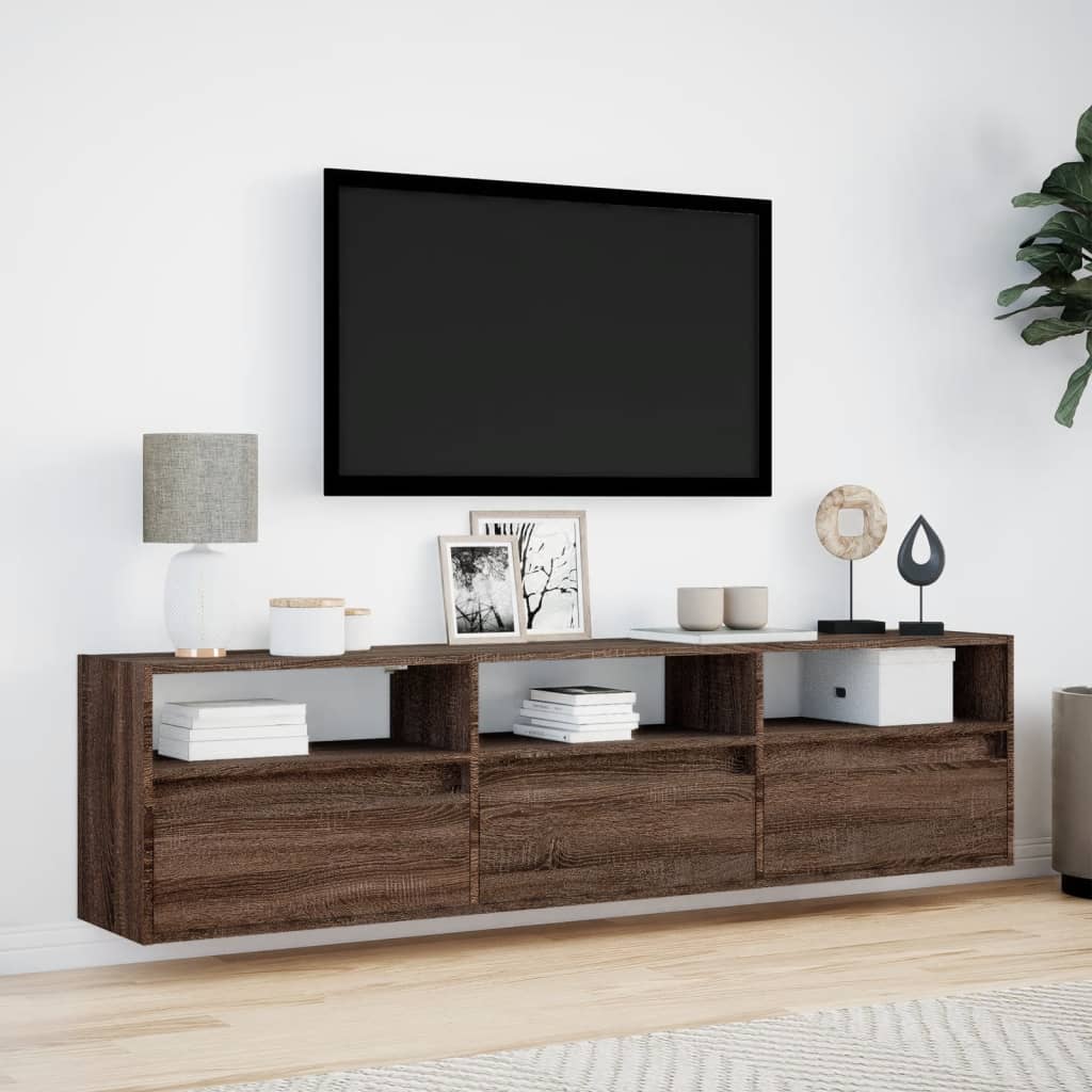 vidaXL Dulap TV de perete cu lumini LED, stejar maro, 180x31x45 cm vidaXL Dulap TV de perete cu lumini LED, stejar maro, 180x31x45 cm
