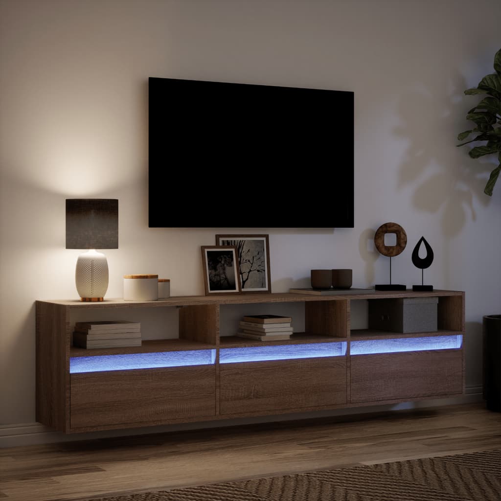 vidaXL Dulap TV de perete cu lumini LED, stejar maro, 180x31x45 cm vidaXL Dulap TV de perete cu lumini LED, stejar maro, 180x31x45 cm