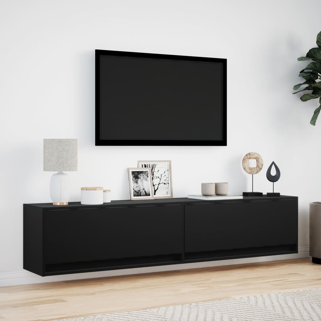 vidaXL Dulap TV de perete cu lumini LED, negru, 180x31x38 cm vidaXL Dulap TV de perete cu lumini LED, negru, 180x31x38 cm