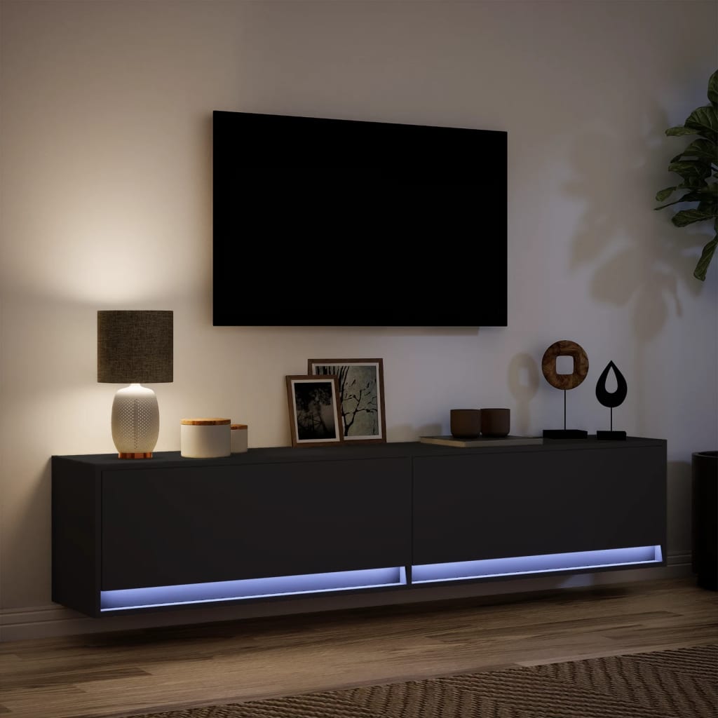 vidaXL Dulap TV de perete cu lumini LED, negru, 180x31x38 cm vidaXL Dulap TV de perete cu lumini LED, negru, 180x31x38 cm
