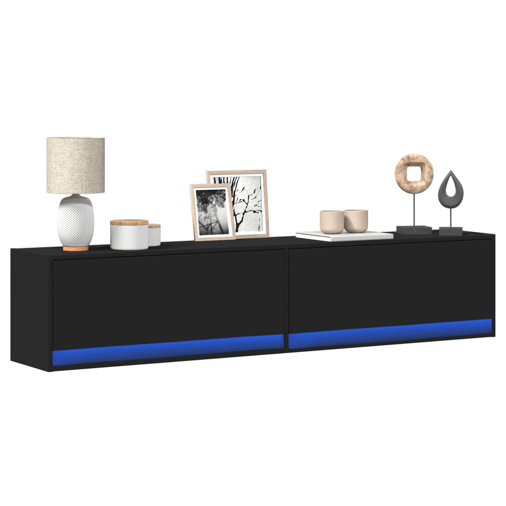 vidaXL Dulap TV de perete cu lumini LED, negru, 180x31x38 cm vidaXL Dulap TV de perete cu lumini LED, negru, 180x31x38 cm