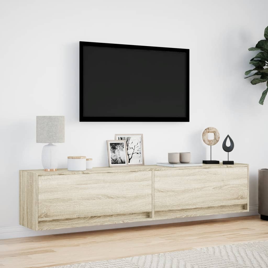 vidaXL Dulap TV de perete cu lumini LED, stejar sonoma, 180x31x38 cm vidaXL Dulap TV de perete cu lumini LED, stejar sonoma, 180x31x38 cm