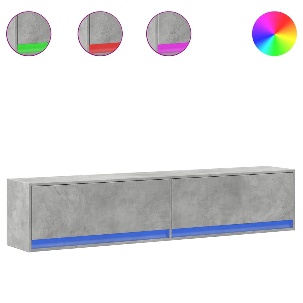 vidaXL Comodă TV de perete cu lumini LED, gri beton, 180x31x38 cm vidaXL Comodă TV de perete cu lumini LED, gri beton, 180x31x38 cm