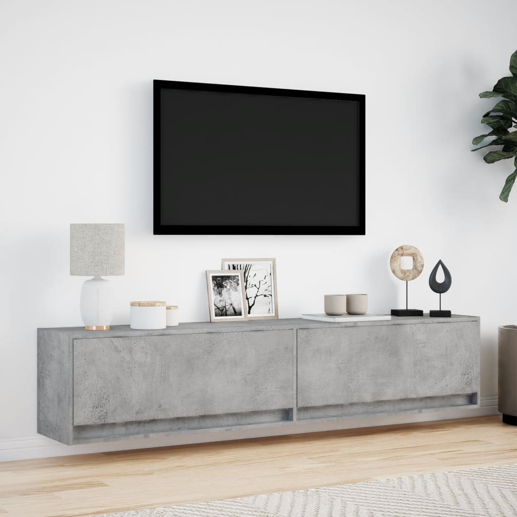 vidaXL Comodă TV de perete cu lumini LED, gri beton, 180x31x38 cm vidaXL Comodă TV de perete cu lumini LED, gri beton, 180x31x38 cm