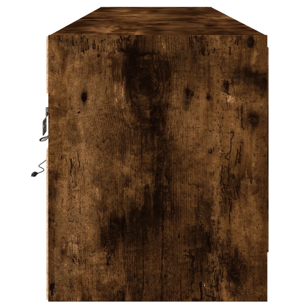 vidaXL Dulap TV de perete cu lumini LED, stejar fumuriu, 180x31x38 cm vidaXL Dulap TV de perete cu lumini LED, stejar fumuriu, 180x31x38 cm