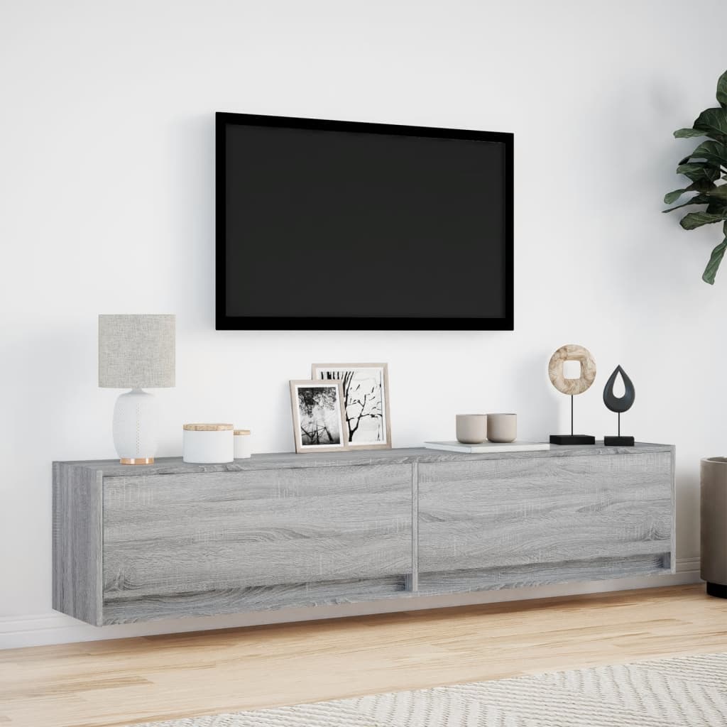 vidaXL Comodă TV de perete cu lumini LED, gri sonoma, 180x31x38 cm vidaXL Comodă TV de perete cu lumini LED, gri sonoma, 180x31x38 cm