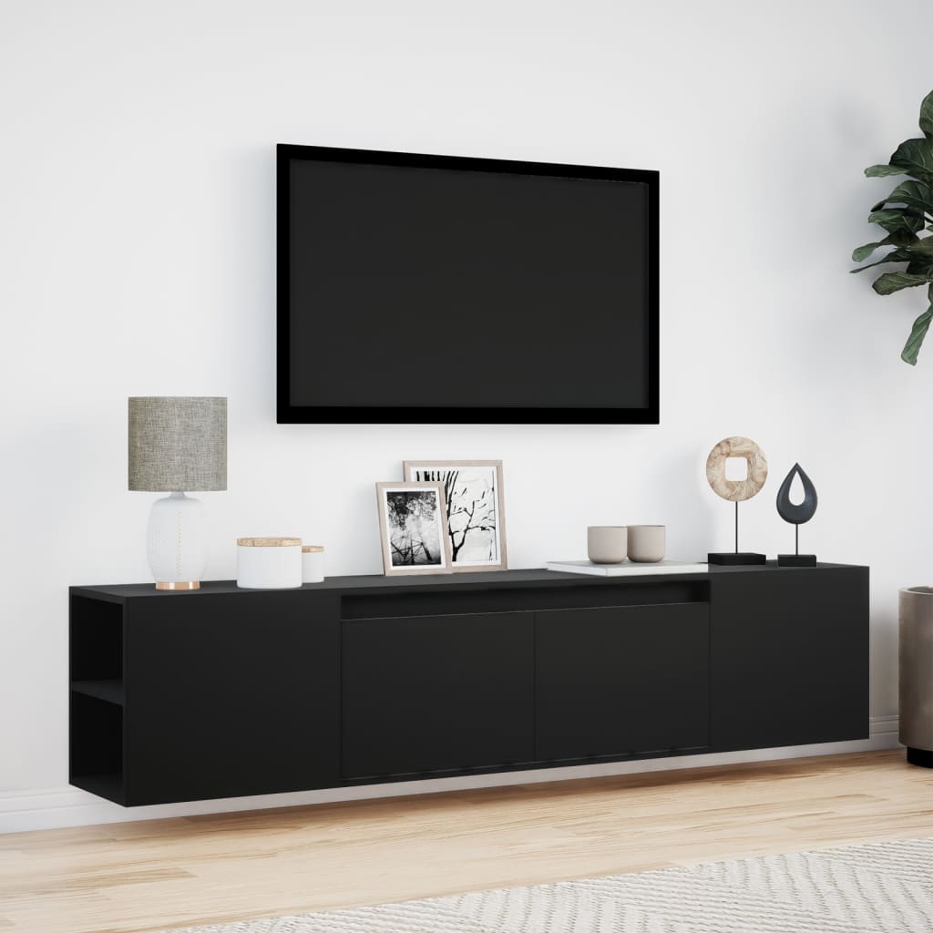vidaXL Dulap TV de perete cu lumini LED, negru, 180x31x39,5 cm vidaXL Dulap TV de perete cu lumini LED, negru, 180x31x39,5 cm