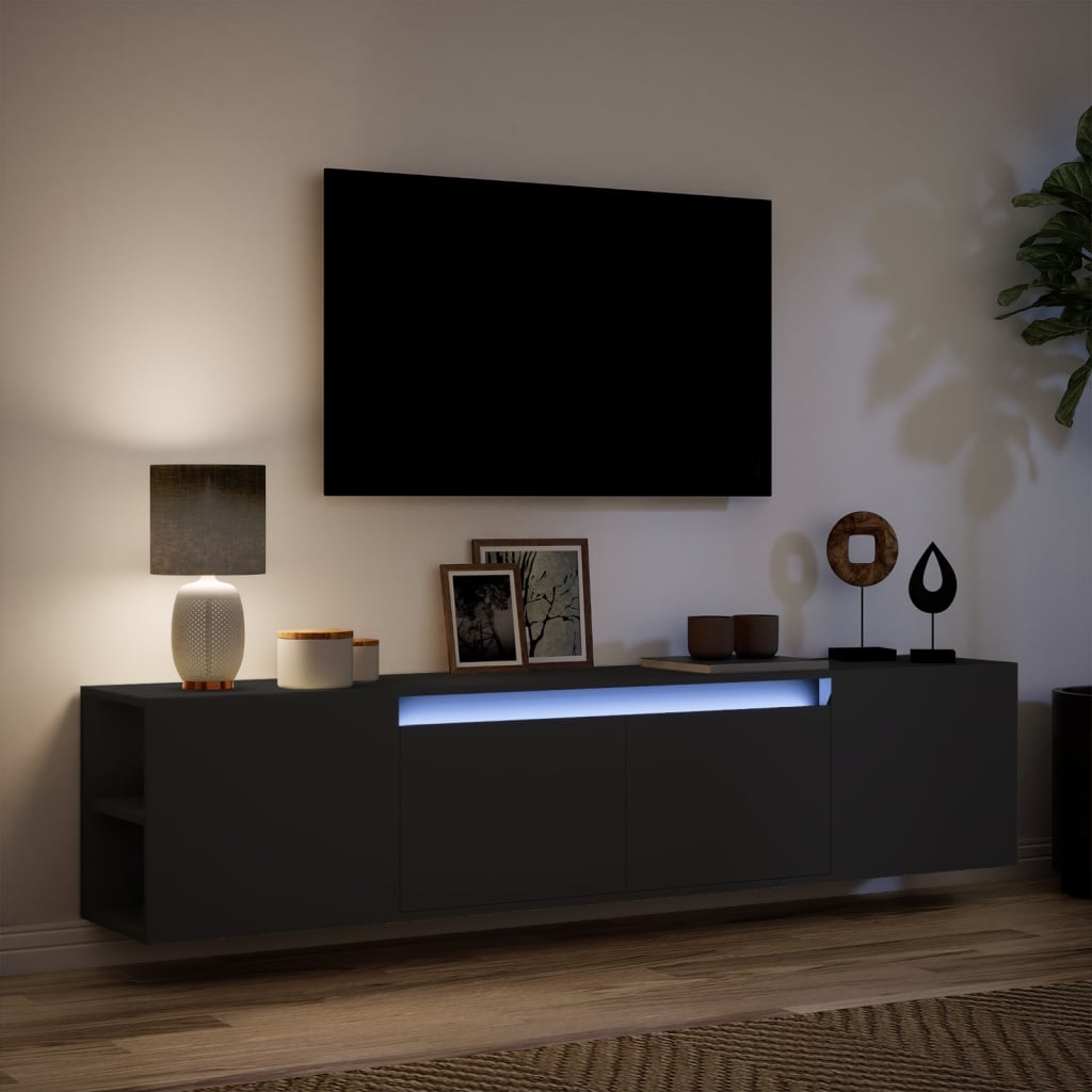 vidaXL Dulap TV de perete cu lumini LED, negru, 180x31x39,5 cm vidaXL Dulap TV de perete cu lumini LED, negru, 180x31x39,5 cm