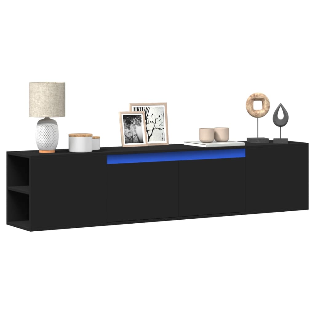 vidaXL Dulap TV de perete cu lumini LED, negru, 180x31x39,5 cm vidaXL Dulap TV de perete cu lumini LED, negru, 180x31x39,5 cm