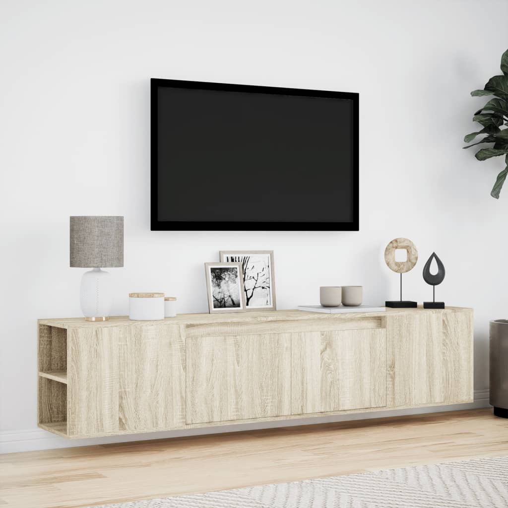 vidaXL Dulap TV de perete cu lumini LED, stejar sonoma, 180x31x39,5 cm vidaXL Dulap TV de perete cu lumini LED, stejar sonoma, 180x31x39,5 cm