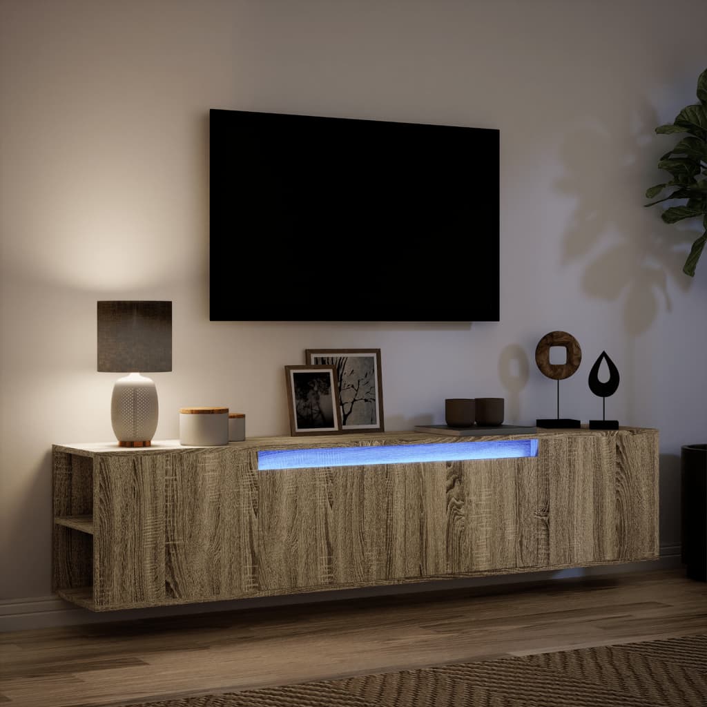 vidaXL Dulap TV de perete cu lumini LED, stejar sonoma, 180x31x39,5 cm vidaXL Dulap TV de perete cu lumini LED, stejar sonoma, 180x31x39,5 cm