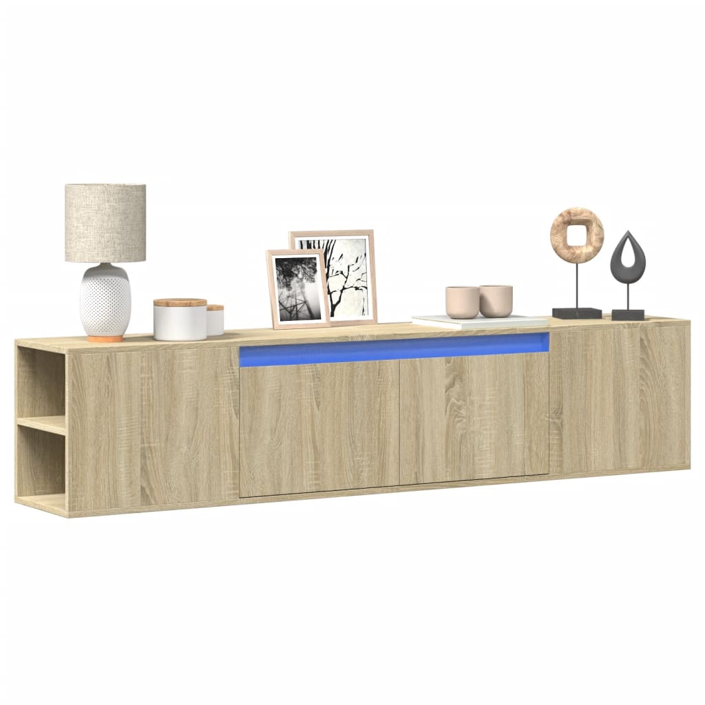vidaXL Dulap TV de perete cu lumini LED, stejar sonoma, 180x31x39,5 cm vidaXL Dulap TV de perete cu lumini LED, stejar sonoma, 180x31x39,5 cm