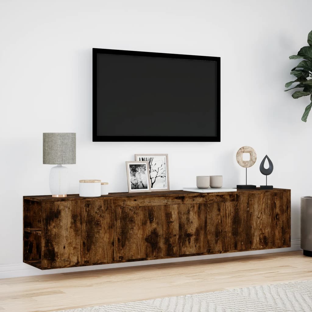 vidaXL Dulap TV de perete cu lumini LED stejar fumuriu 180x31x39,5 cm vidaXL Dulap TV de perete cu lumini LED stejar fumuriu 180x31x39,5 cm
