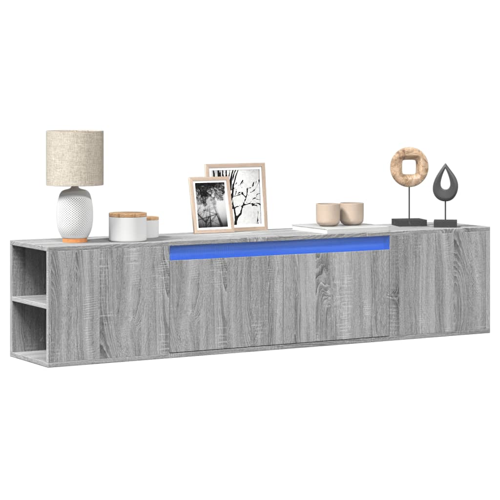vidaXL Comodă TV de perete cu lumini LED, gri sonoma, 180x31x39,5 cm vidaXL Comodă TV de perete cu lumini LED, gri sonoma, 180x31x39,5 cm