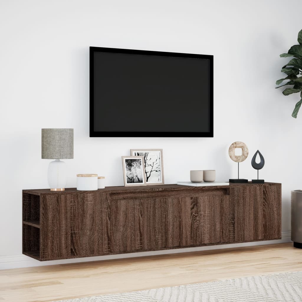 vidaXL Dulap TV de perete cu lumini LED, stejar maro, 180x31x39,5 cm vidaXL Dulap TV de perete cu lumini LED, stejar maro, 180x31x39,5 cm