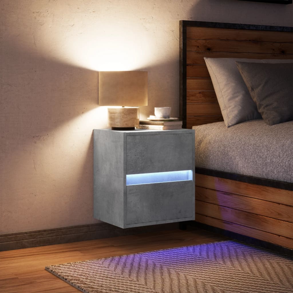 vidaXL Noptieră montată pe perete cu lumini LED, gri beton