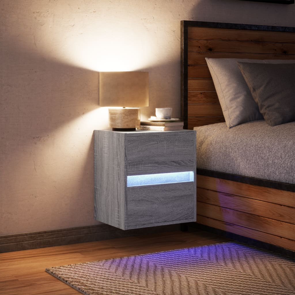 vidaXL Noptieră montată pe perete cu lumini LED, sonoma gri