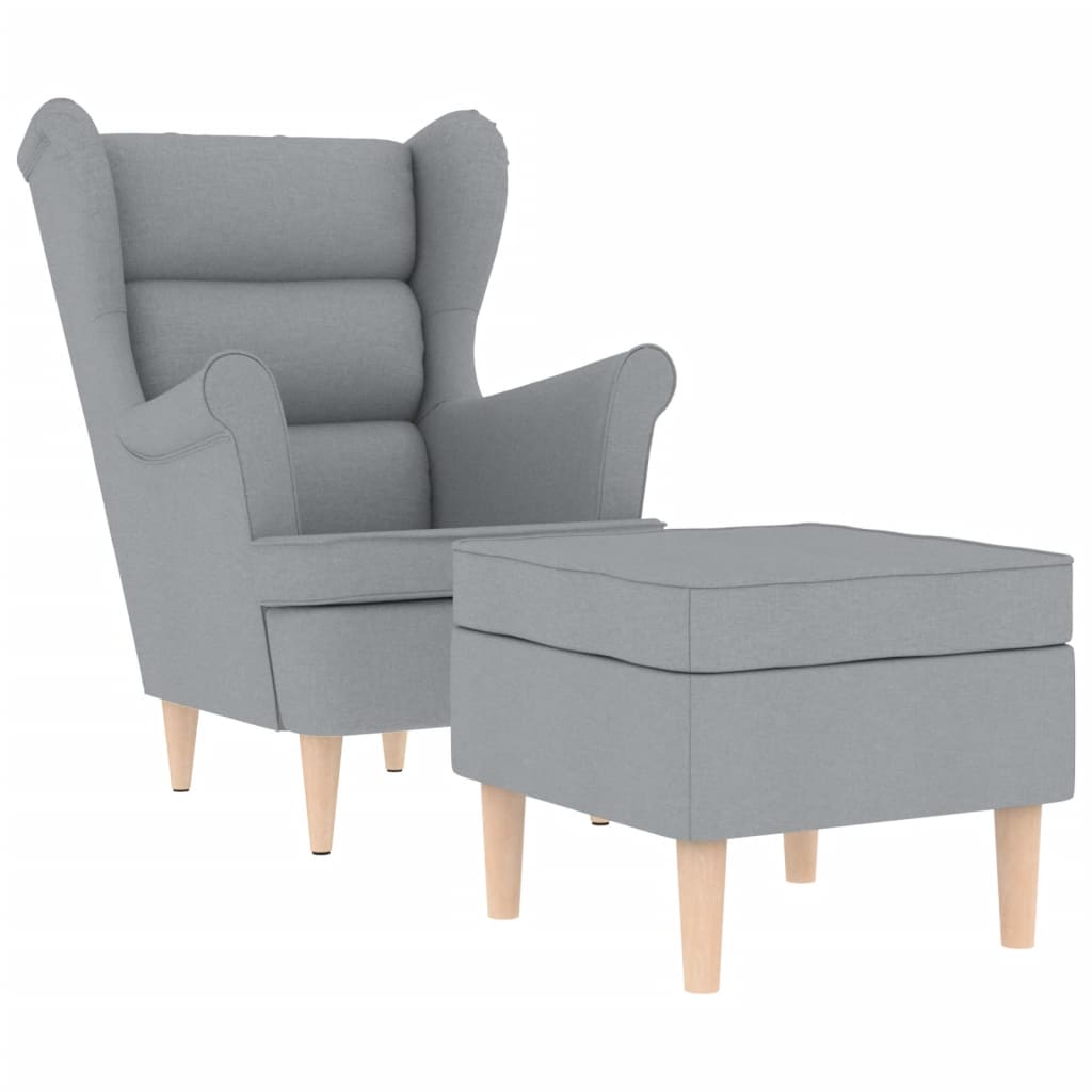 vidaXL Fotoliu cu taburet pentru picioare, gri deschis material textil vidaXL Fotoliu cu taburet pentru picioare, gri deschis material textil