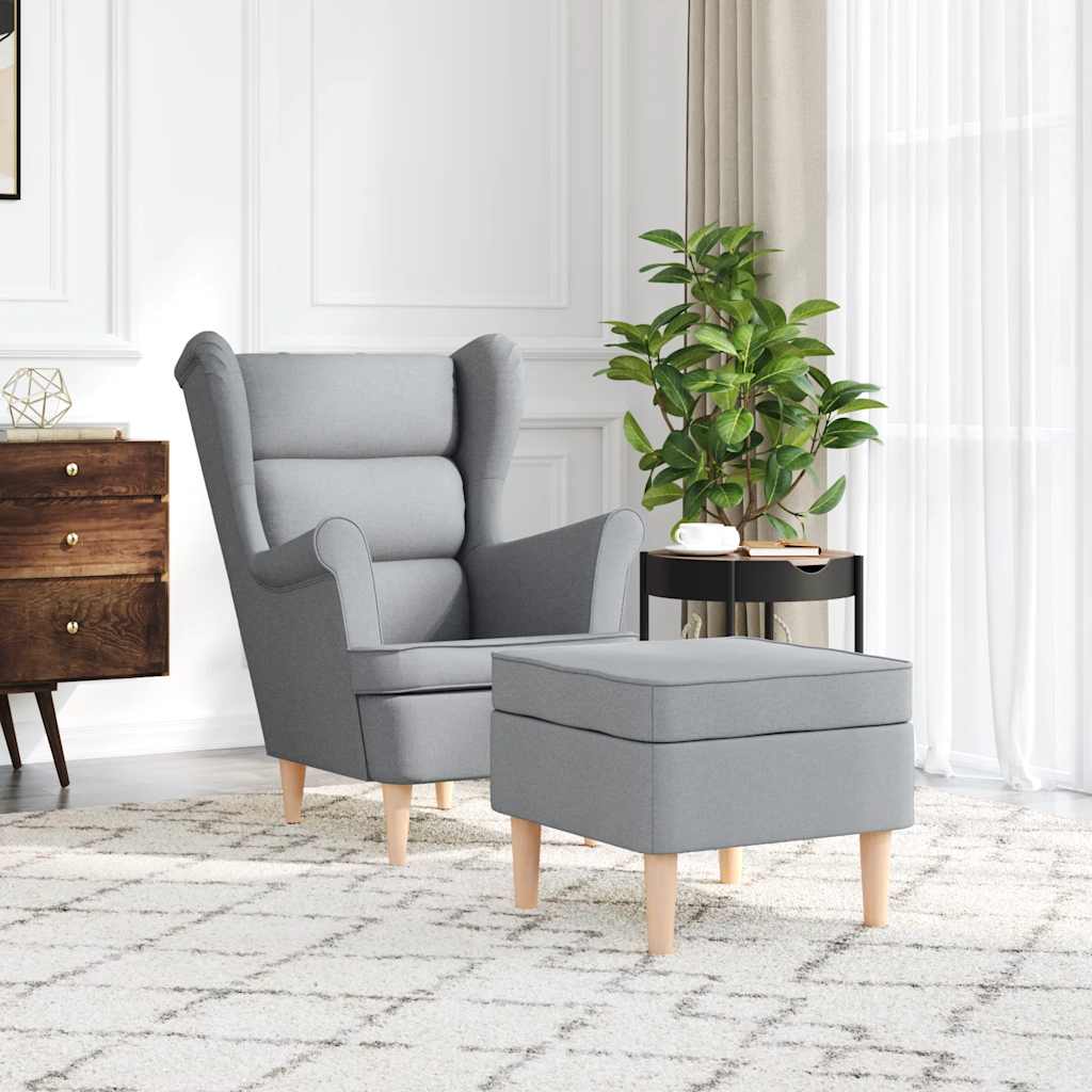vidaXL Fotoliu cu taburet pentru picioare, gri deschis material textil vidaXL Fotoliu cu taburet pentru picioare, gri deschis material textil