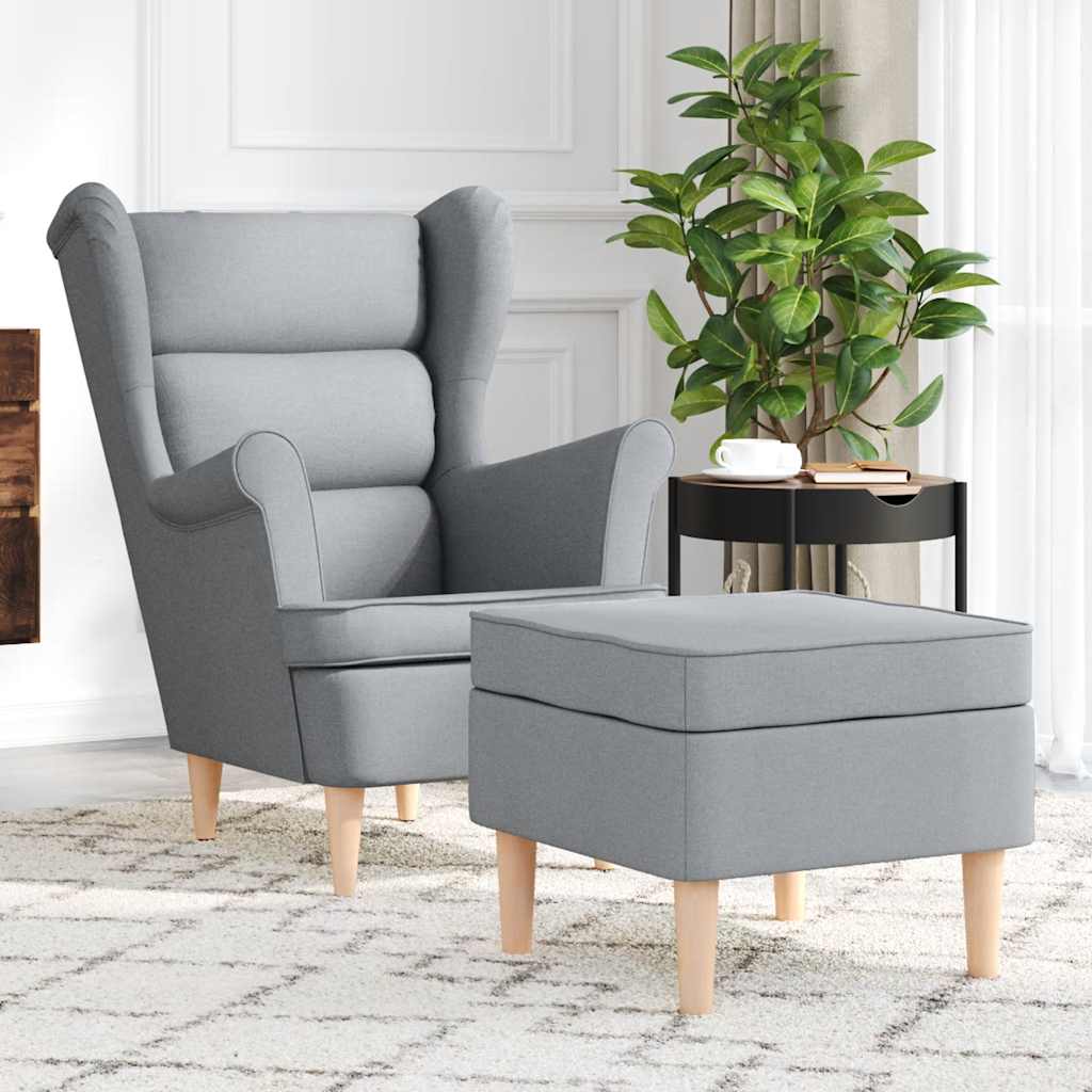 vidaXL Fotoliu cu taburet pentru picioare, gri deschis material textil vidaXL Fotoliu cu taburet pentru picioare, gri deschis material textil
