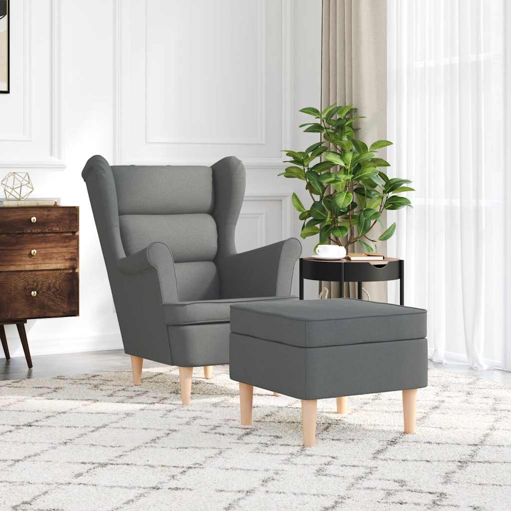 vidaXL Fotoliu cu taburet pentru picioare, gri închis, material textil